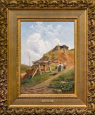 ВОЛКОВ, Ефим Ефимович
&laquo;Деревенские задворки&raquo;, 
Нач. XX в. 
Холст, масло. 
53,5 х 40 см. . Слева 