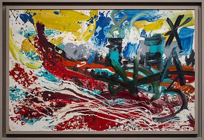 ЗВЕРЕВ, Анатолий и КАЗАРИН, Виктор 
&laquo;Колесный пароход&raquo;
1986 г.
Оргалит, масло
80 х 122 см. Экспе 