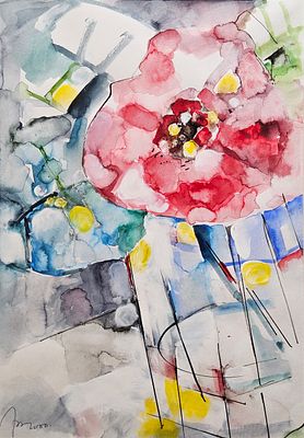 ХАМДАМОВ, Рустам 
&laquo;Цветок&raquo;
2000 г.
Бумага, акварель, перо
60 х 42 см. Цветок стоит в стакане. По 