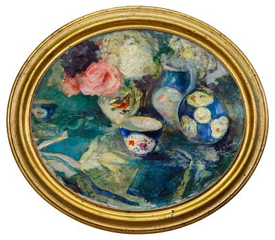 БЕЛЯШИН, Василий Васильевич 
&laquo;Натюрморт с цветами и сервизом&raquo;, 
1909 г.
Дерево, масло.
42,5 х 