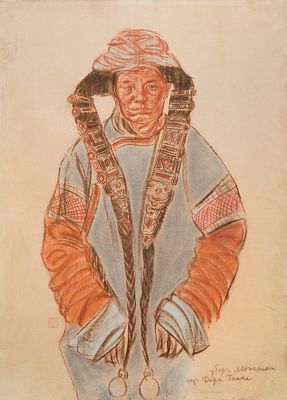 ЯКОВЛЕВ, Александр Евгеньевич
&laquo;Убор монголки из Дариганга&raquo; 
1931–1932 гг.
Бумага, сангина 