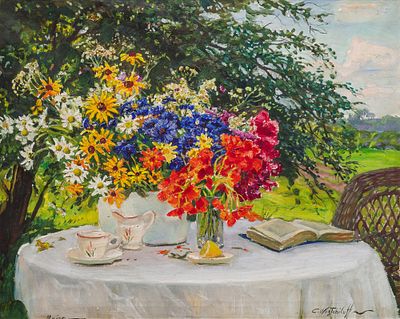 ВЕЩИЛОВ, Константин Александрович 
&laquo;Натюрморт с букетом. Мэн&raquo;
Конец 1930-х – начало 1940-х гг. 