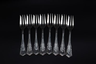 Eight ‘17th Century’ Top&aacute;zio Cake Forks in Portuguese silver. Set of eight ‘17th Century’ 