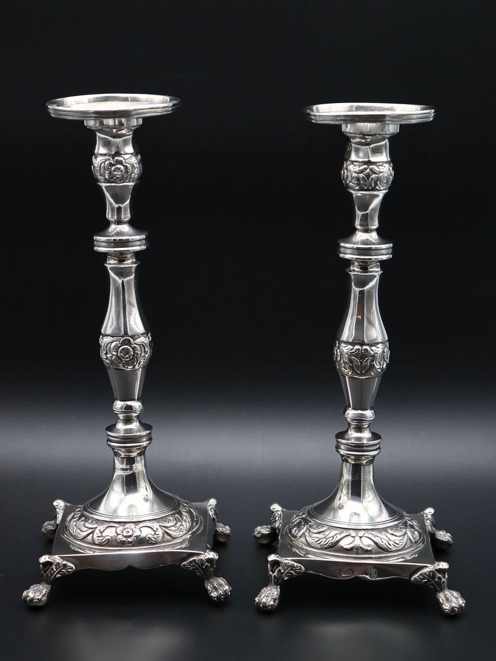 Important Pair of Portuguese Silver Candlesticks, ‘Lisboa Coroa’, 19th Century. Important Pair 