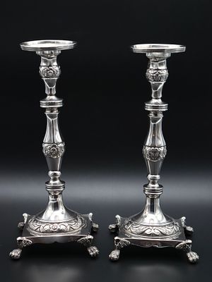 Important Pair of Portuguese Silver Candlesticks, ‘Lisboa Coroa’, 19th Century. Important Pair 