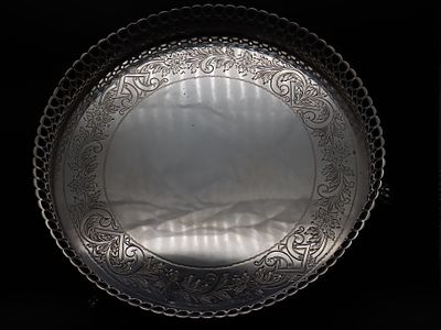 Portuguese silver tray with latticework rim. Portuguese silver tray with a latticework rim and 