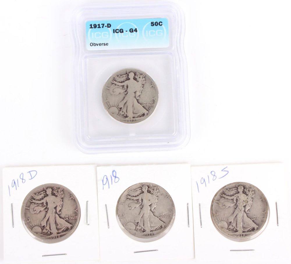 Lot 11158: 1917 & 1918 WALKING LIBERTY HALF DOLLARS - (4)