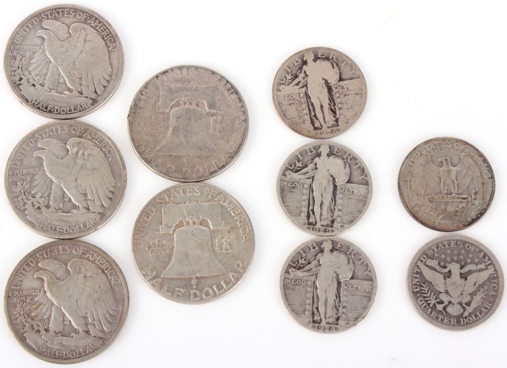 Lot 11166: 90% SILVER HALF DOLLARS & QUARTERS - LOT OF 10