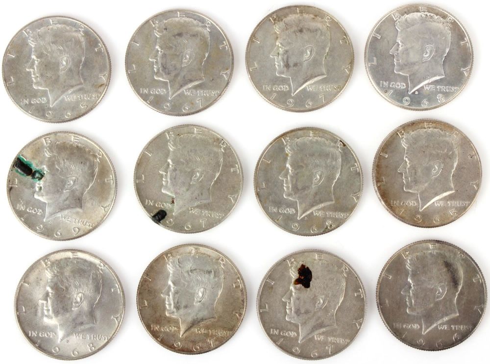 Lot 11169: 40% SILVER KENNEDY HALF DOLLAR COINS - LOT OF 12