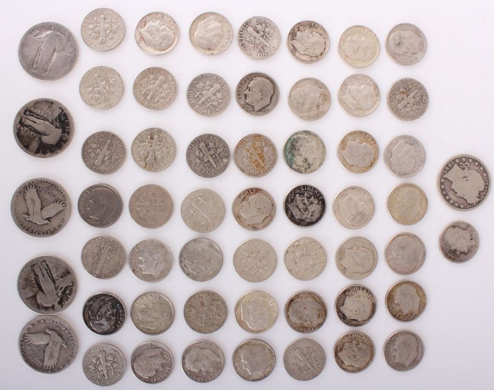 Lot 11204: 90% SILVER ROOSEVELT DIMES & LIBERTY QUARTERS - 56