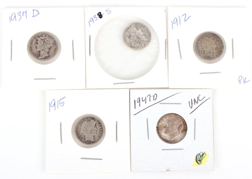 Lot 11221: 90% SILVER ASSORTED DIMES - LOT OF 5