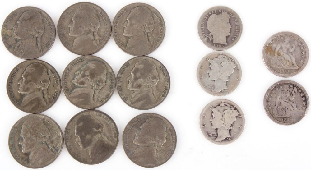 Lot 11222: 90% & 35% SILVER DIMES & NICKELS - LOT OF 14