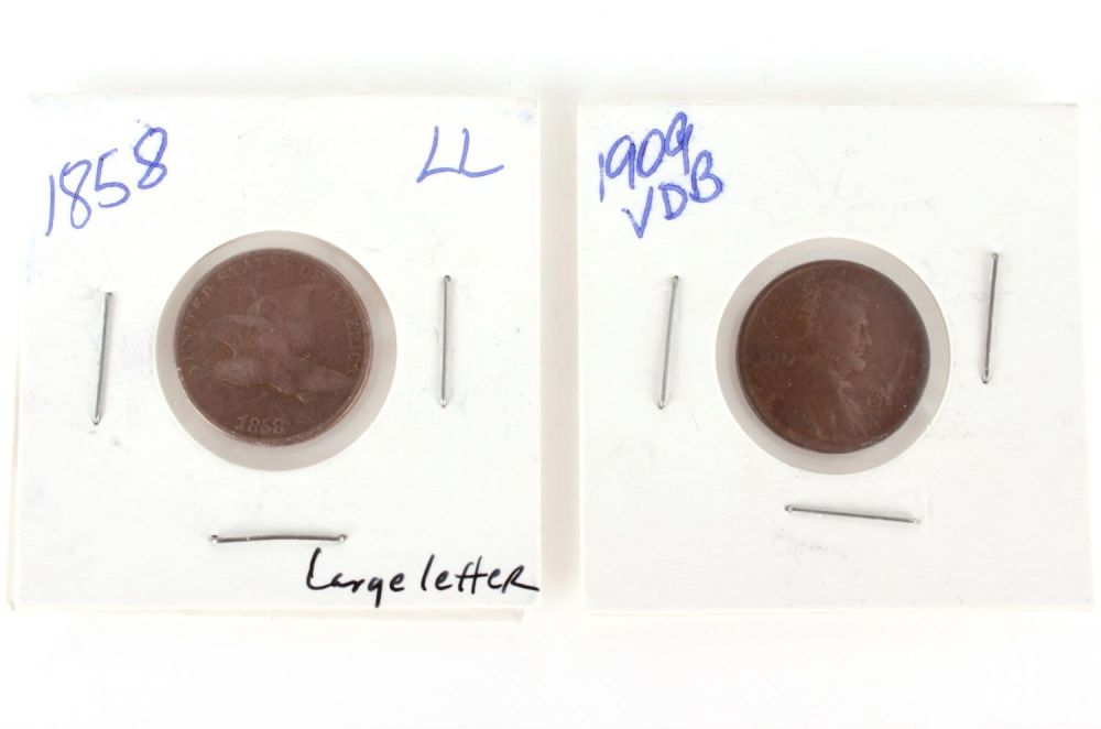 Lot 11240: 1858 LARGE LETTER FLYING EAGLE & 1909 VDB WHEAT