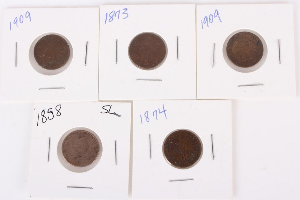 Lot 11245: KEY DATE INDIAN HEAD & FLYING EAGLE PENNIES - (5)