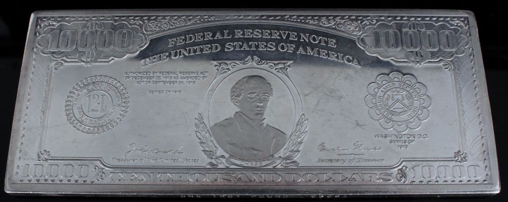 Lot 11268: ONE TROY POUND $10000 BAR SILVER PLATED - 1918
