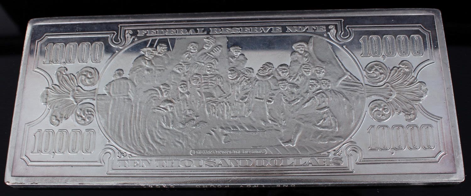 Lot 11268 - ONE TROY POUND $10000 BAR SILVER PLATED - 1918