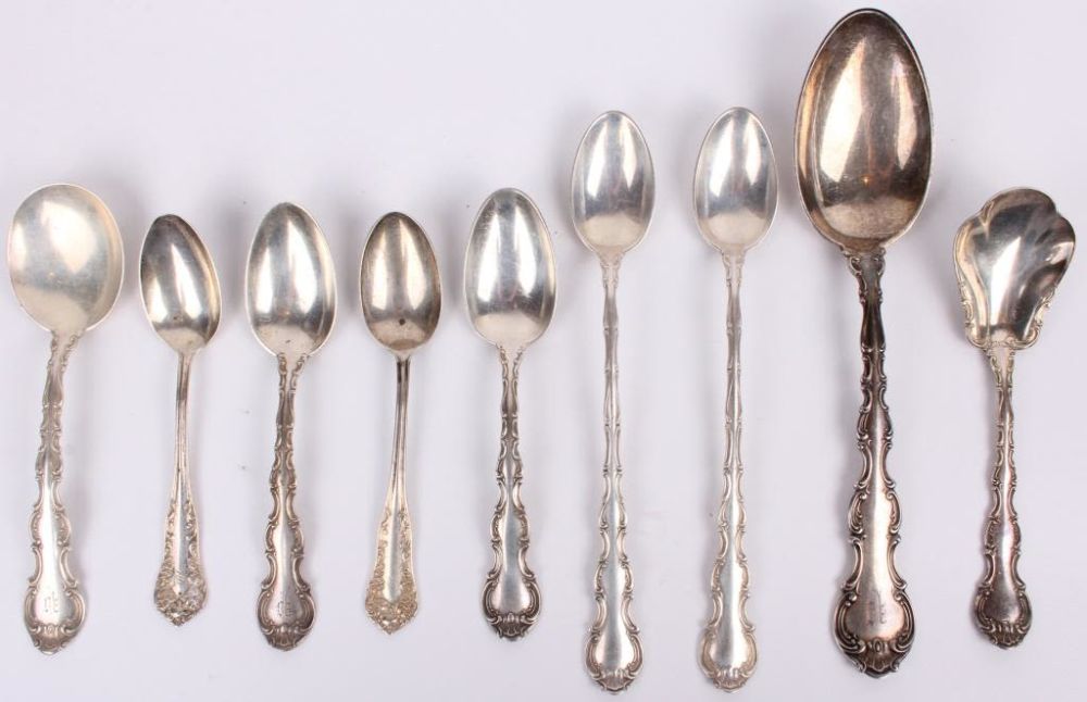 Lot 11558: STERLING SILVER SPOONS & SERVING SPOON - 324.7 G