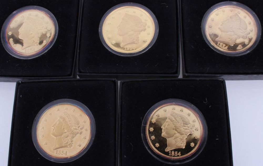 Lot 11584: 1854-S DOUBLE EAGLE 20$ TRIBUTE PROOF COINS - (5)