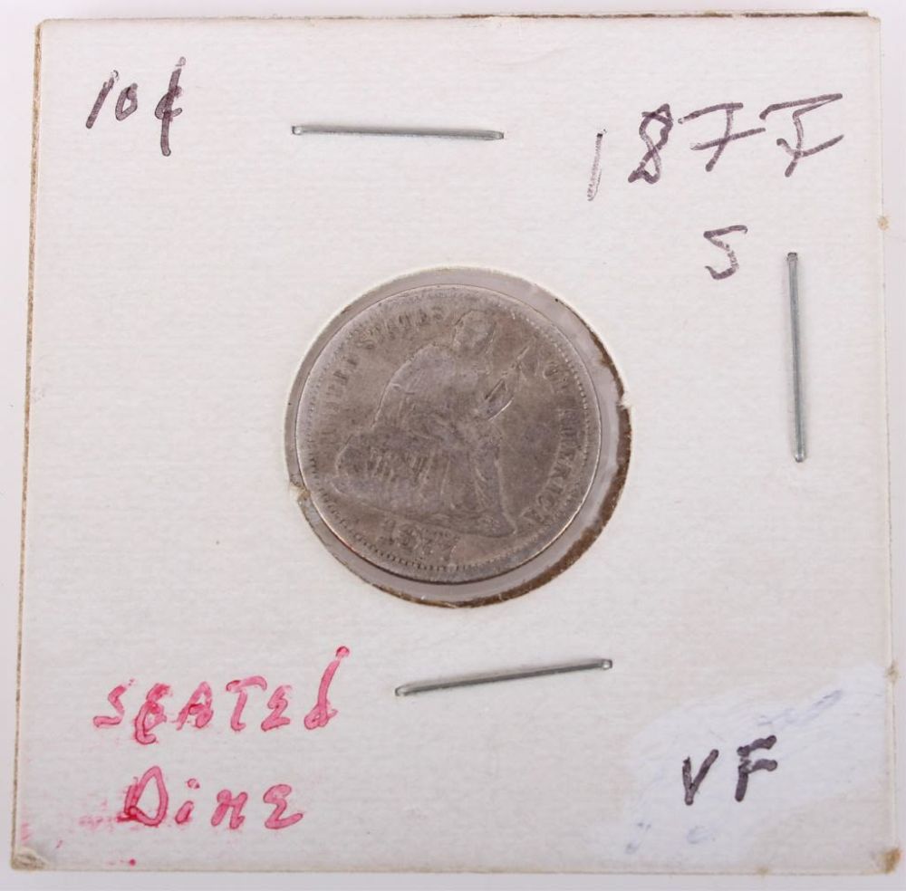 Lot 11589: 1877-S 90% SILVER SEATED LIBERTY DIME - VERY GOOD