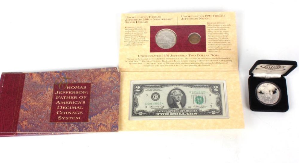 Lot 11593: THOMAS JEFFERSON COINAGE SET & FINE SILVER COIN