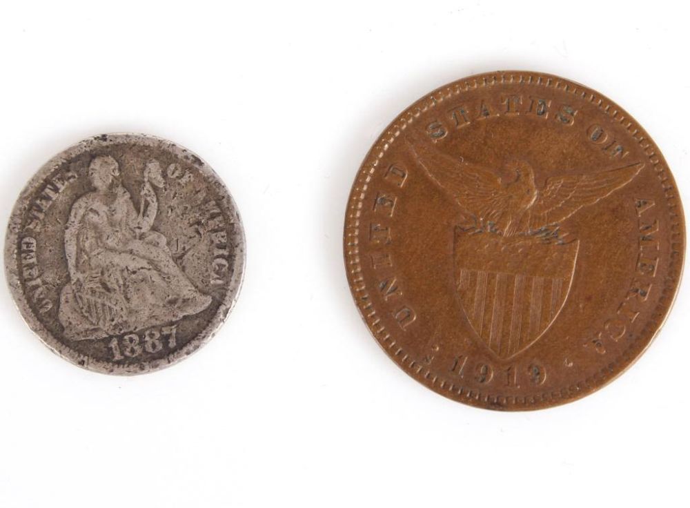 Lot 11596: 1887 US DIME & 1919 US PHILLIPINES CENTAVO