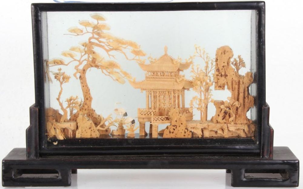 Lot 11619: ASIAN CORK SCULPTURE SWAN LAKE PICTURE FRAME