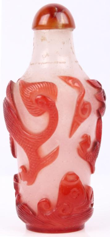 Lot 11626: ANTIQUE RED CUT GLASS DRAGON ASIAN SNUFF BOTTLE