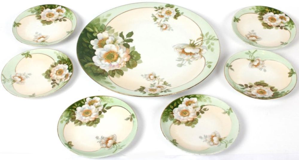 Lot 11638: ROYAL HUDDLSTADT FLORAL DESSERT PLATES & PLATTER