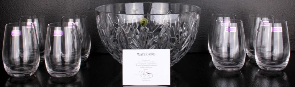 Lot 11655: WATERFORD CRYSTAL BOWL & WINE GLASSES - LOT OF 9