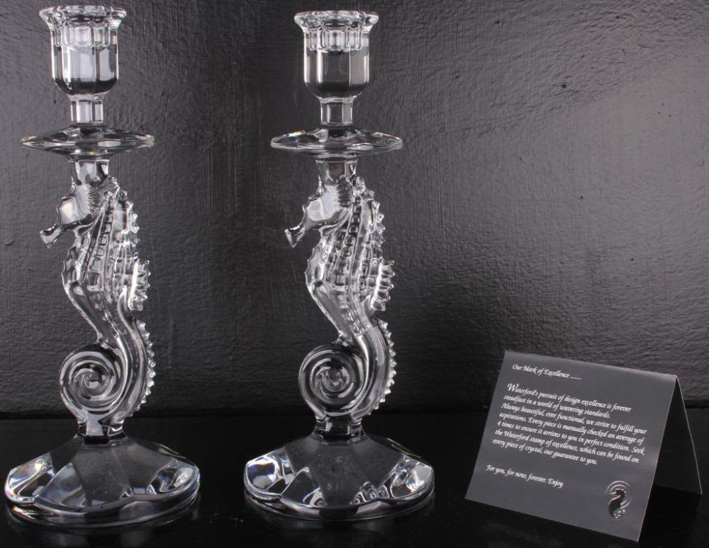 Lot 11658: WATERFORD CRYSTAL SEAHORSE CANDLESTICK PAIR - (2)