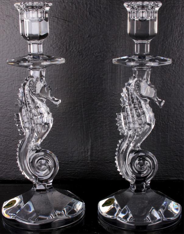 Lot 11659: WATERFORD CRYSTAL SEAHORSE CANDLESTICK PAIR - (2)