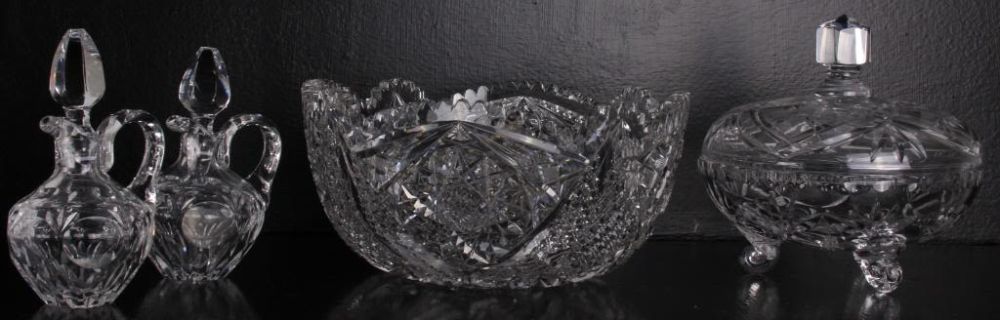 Lot 11662: CUT CRYSTAL CANDY BOWL, SALAD BOWL. & KITCHEN JARS