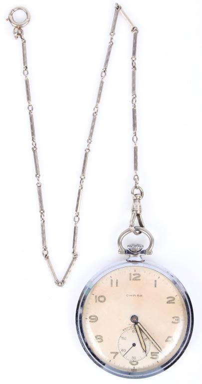 Lot 11671: 14K WHITE GOLD CHAIN W/ POCKET WATCH - 8.5G GOLD