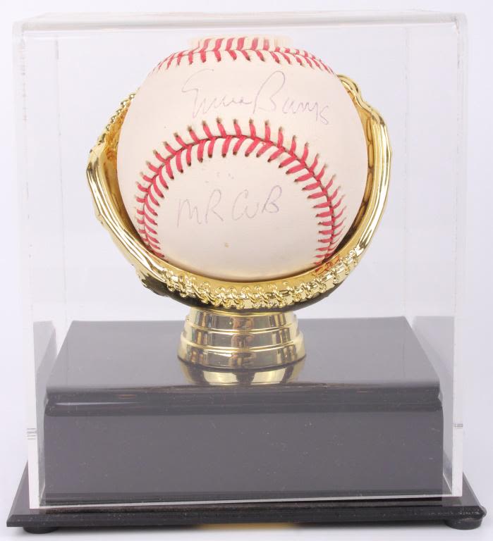 Lot 11714: ERNIE BANKS AUTOGRAPHED BASEBALL W/ DISPLAY