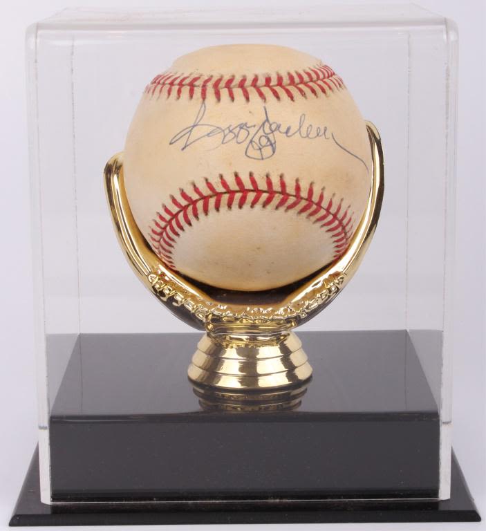 Lot 11715: REGGIE JACKSON  AUTOGRAPHED BASEBALL W/ DISPLAY