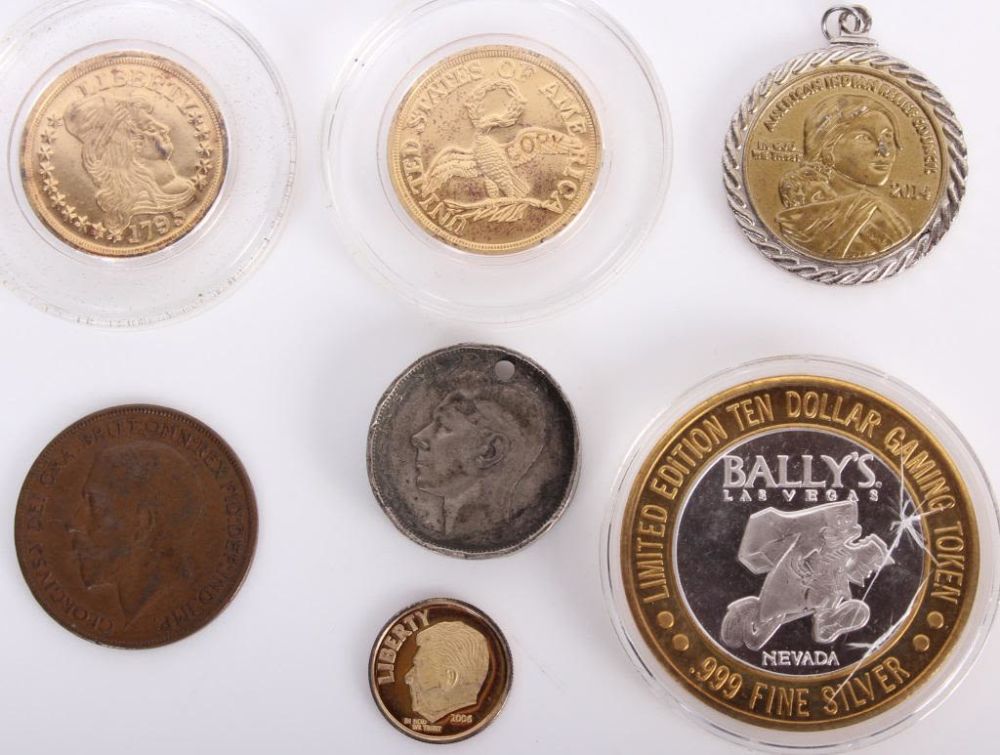 Lot 11661: .999 FINE SILVER GAMING COIN & FOREIGN COINS - (8)