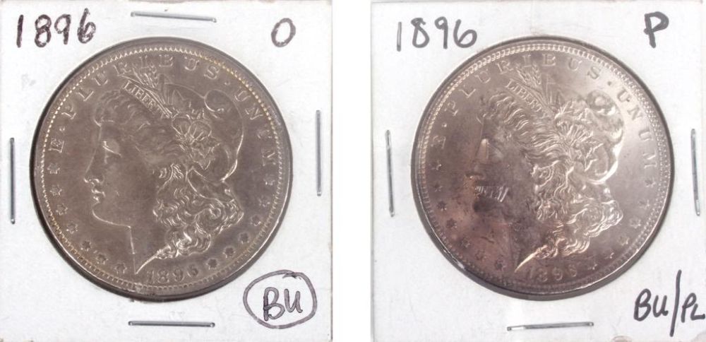 Lot 11672: 1896-P & 1896-O MORGAN 90% SILVER DOLLARS - BU /PL