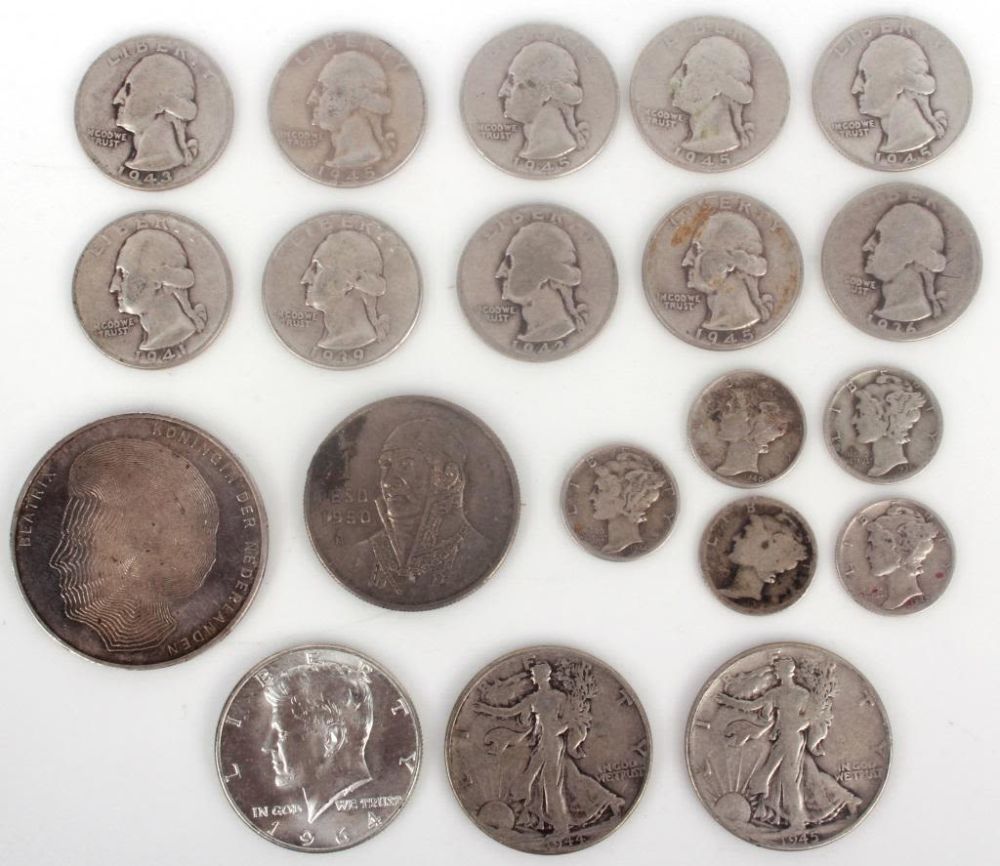 Lot 11673: SILVER COIN MIXED LOT OF 20 COINS @ MOSTLY 90%