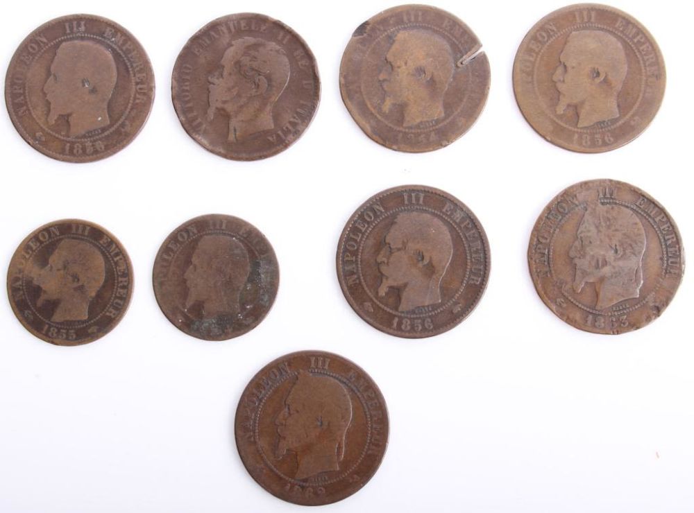 Lot 11675: FRANCE NAPOLEON III 2 & 10 CENTIMES COINS - (9)