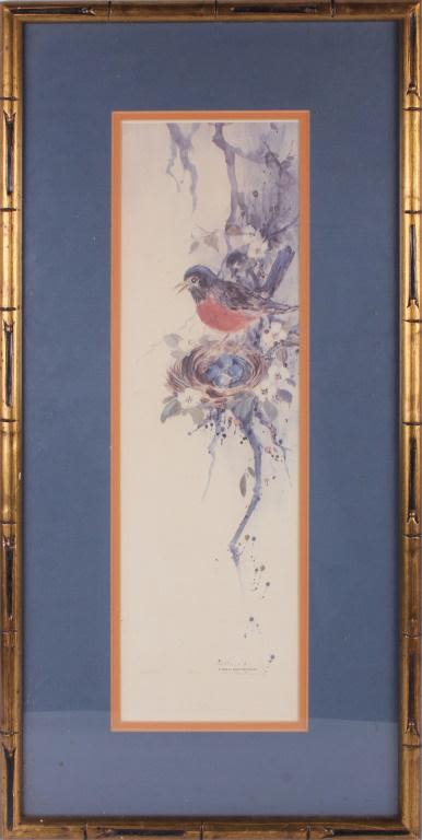 Lot 11684: MARY BERTRAND'S BIRD NEST FRAMED WATER PAINTING