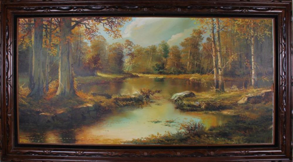 Lot 11691: CASTILLO B AUTUMN RIVER TEMPERA PAINTING