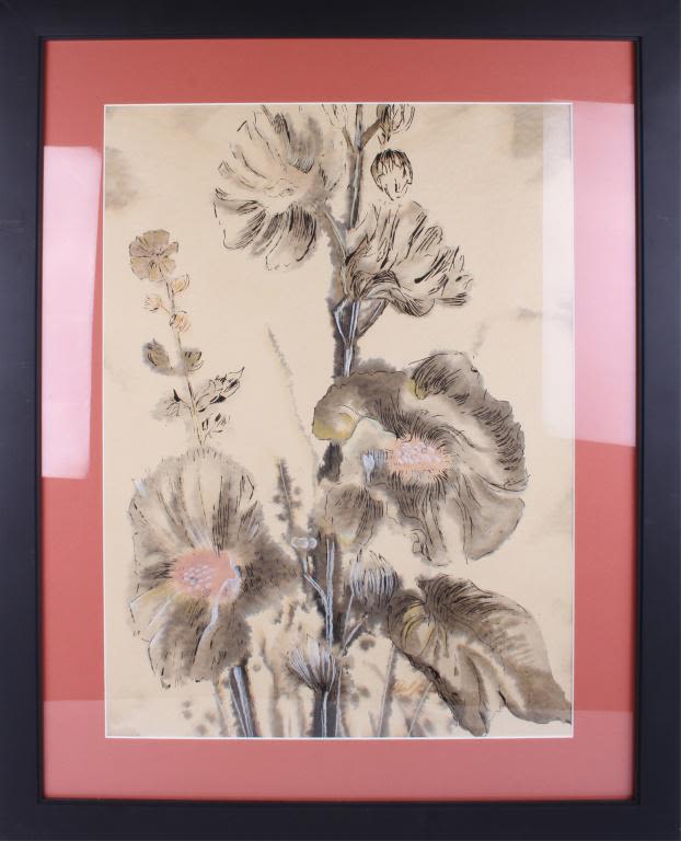 Lot 11694: PAUL R FLORAL INK WASH PAINTING
