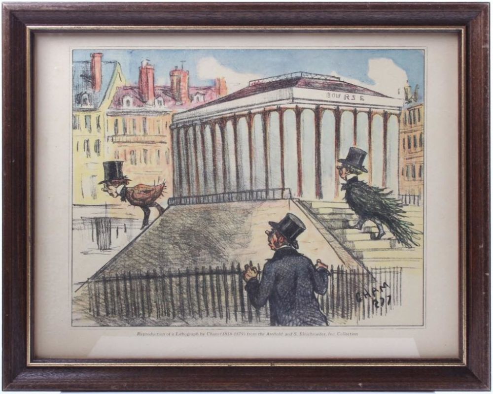 Lot 11696: CARTOON ILLUSTRATION - LITHOGRAPH OF BOURSE