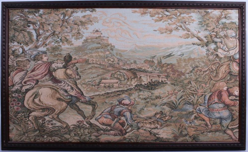 Lot 11698: FRAMED STITCH WORK MEDIEVAL LANDSCAPE SCENE