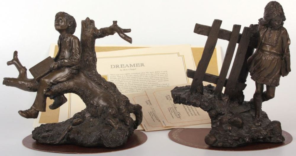 Lot 11704: RON CHAPEL BRONZE DREAMER & REVERIE SCULPTURES