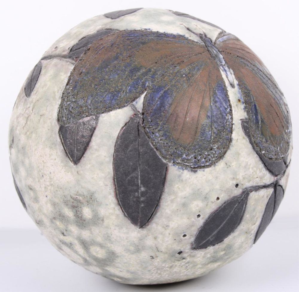 Lot 11709: CHRISTOPHER MATHIE SIGNED RAKU BUTTERFLY BELL ORB