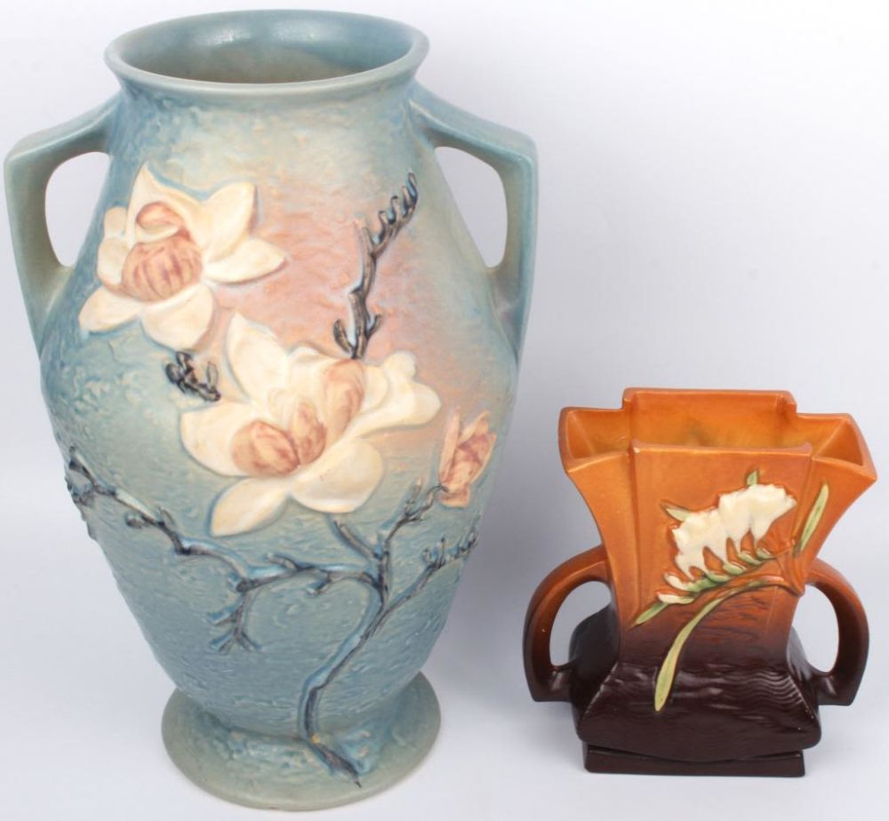 Lot 11743: ROSEVILLE USA PORCELAIN FLORAL VASES - LOT OF 2