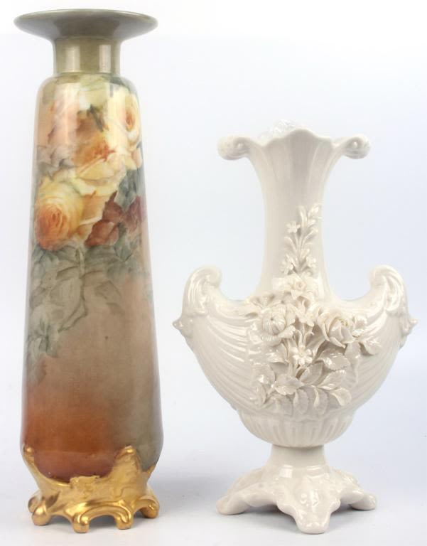 Lot 11744: LIMOGES & IRISH BELLEEK PORCELAIN VASES - LOT OF 2
