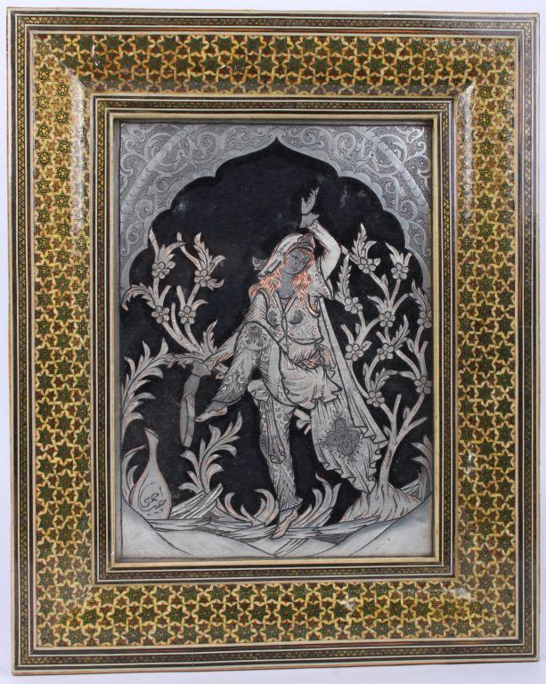 Lot 11756: ASIAN CARVED METAL FRAMED DANCING FIGURE SIGNED