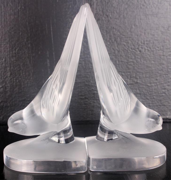 Lot 11761: LALIQUE CRYSTAL SWALLOW BOOKENDS - LOT OF 2